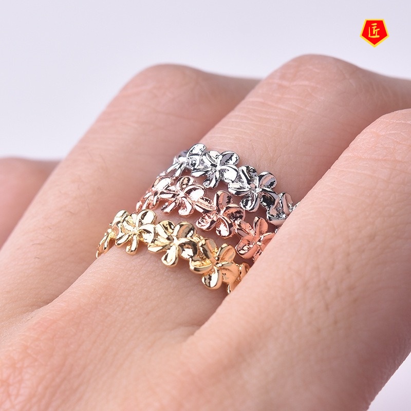 [Ready Stock]Fashion Simple Flower Ring Silver 18K Gold