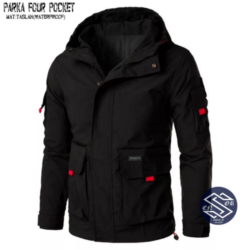 jaket pria taslan hoddie four pocket sensor terbaru premium