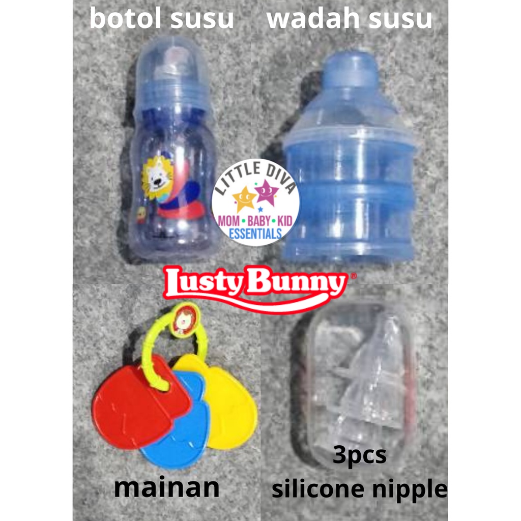 Kado Bayi LUSTY BUNNY 4 in 1 / 2in1  Bingkisan Botol Susu Bayi Lusty Bunny BK-1 Gift Baby Isi Botol susu 120ml, Dot, Mainan, Wadah susu bayi BK1 kado Bayi newborn new born baru lahir