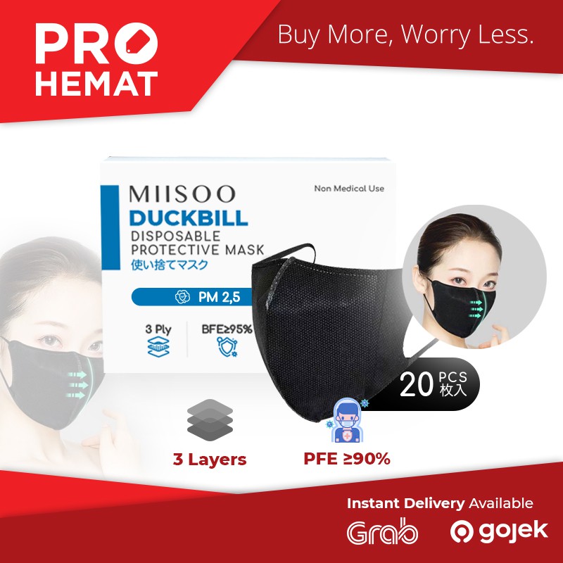 PROHEMAT ( Harga Grosir )  Disposable Mask Duckbill Hitam Masker Kesehatan 3ply Masker wajah