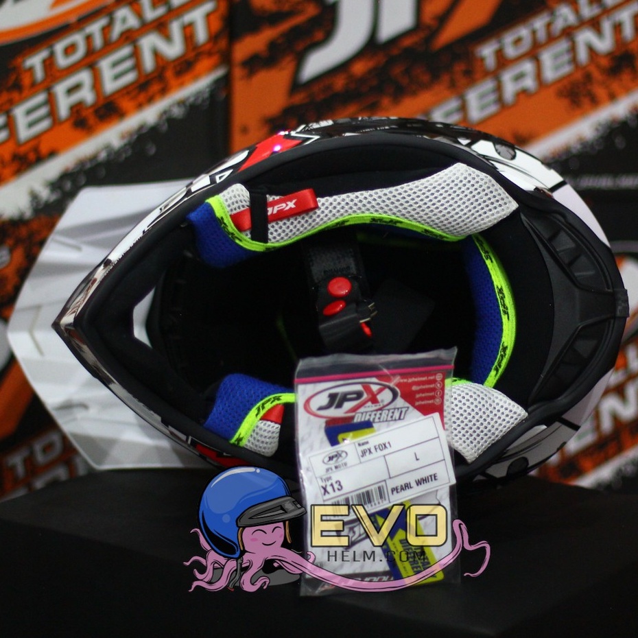 HELM JPX CROSS_FOX1 SERI  X13 - PEARL WHITE GLOSS + GOOGLE SNAIL (ONGKIR 2 KG) JPX X13 WHITE ORIGINAL HELM JPX MOTIF OWL BURUNG HANTU PAKET GANTENG GOOGLE SNAIL JPX HELM TRAIL ADVENTURE KLX X13 BURUNG HANTU HELM JPX TERBARU