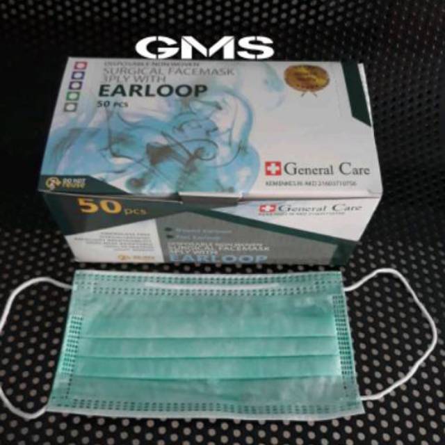 Masker 3 Ply Karet / Earloop General Care Per Box isi 50 Pcs