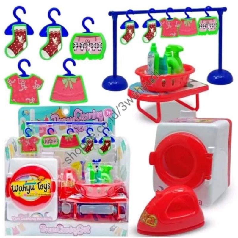 Mainan Mesin Cuci Setrika Mini Plus Gantungan Baju - Mainan Anak Setrika Plus Mesin Cuci Baju