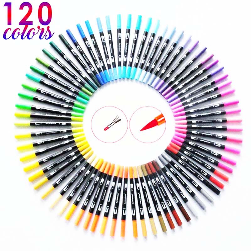 Up to 120 Color Dual Brush Art Markers Pen Fine Tip  Brush Pens Drawing Painting Watercolor Art Marker Pens