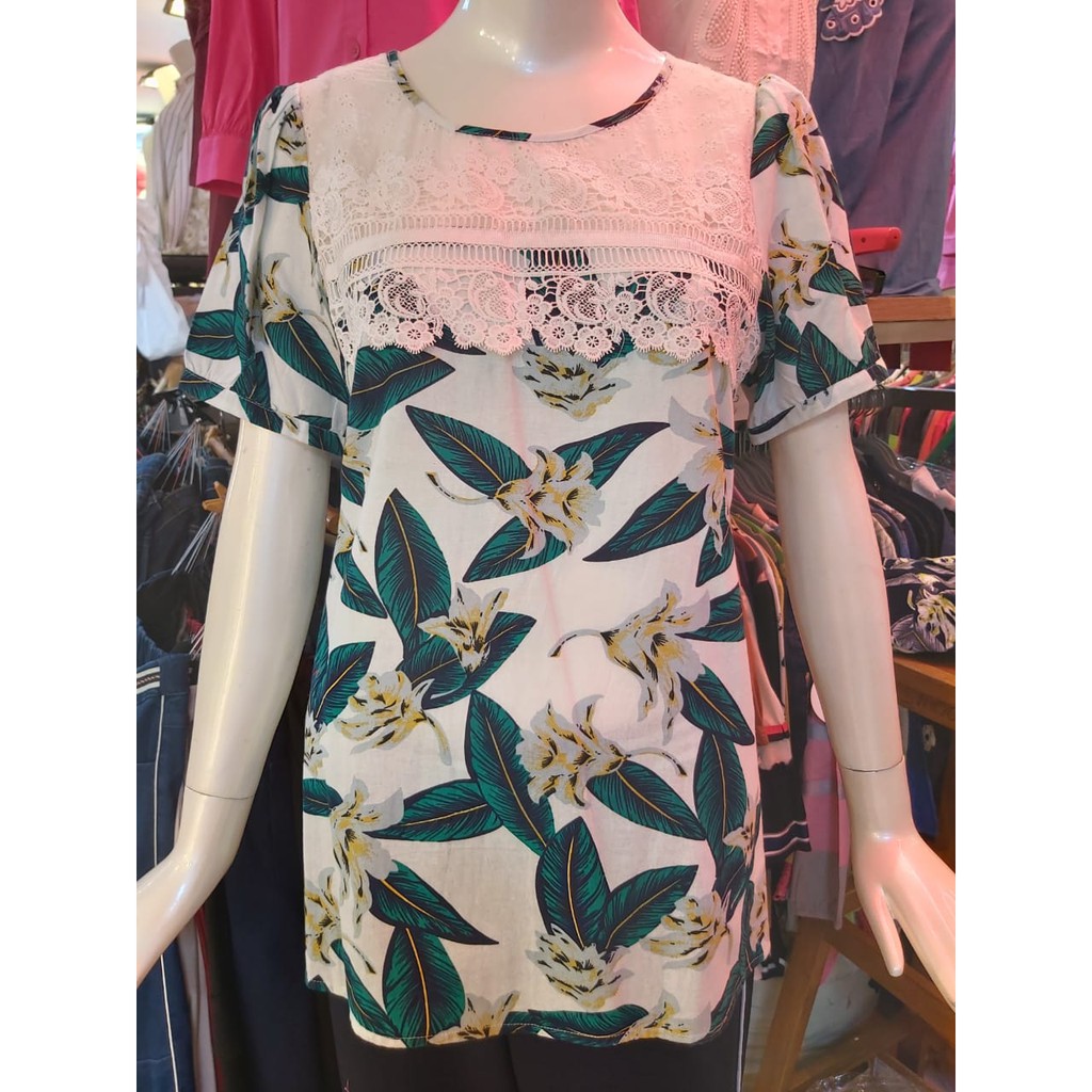 Blouse Import Wanita LEPHOEBE_19462, Katun Linen Motif