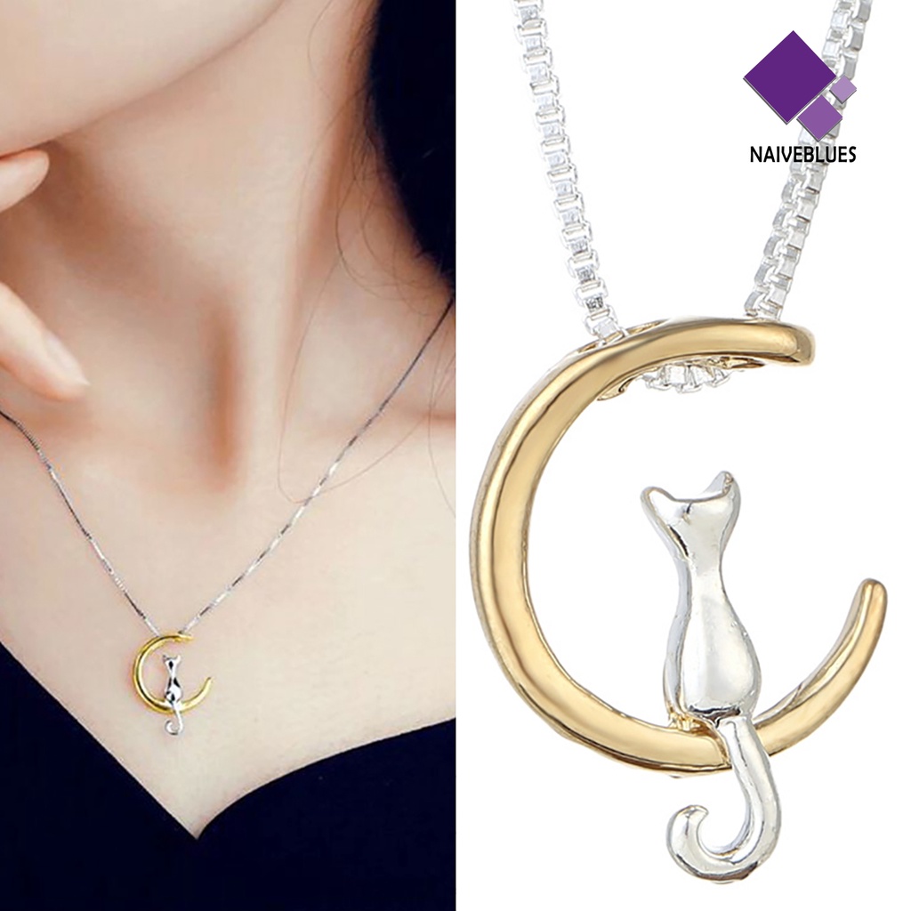 Kalung Desain Kucing Bulan Sabit Bahan Alloy