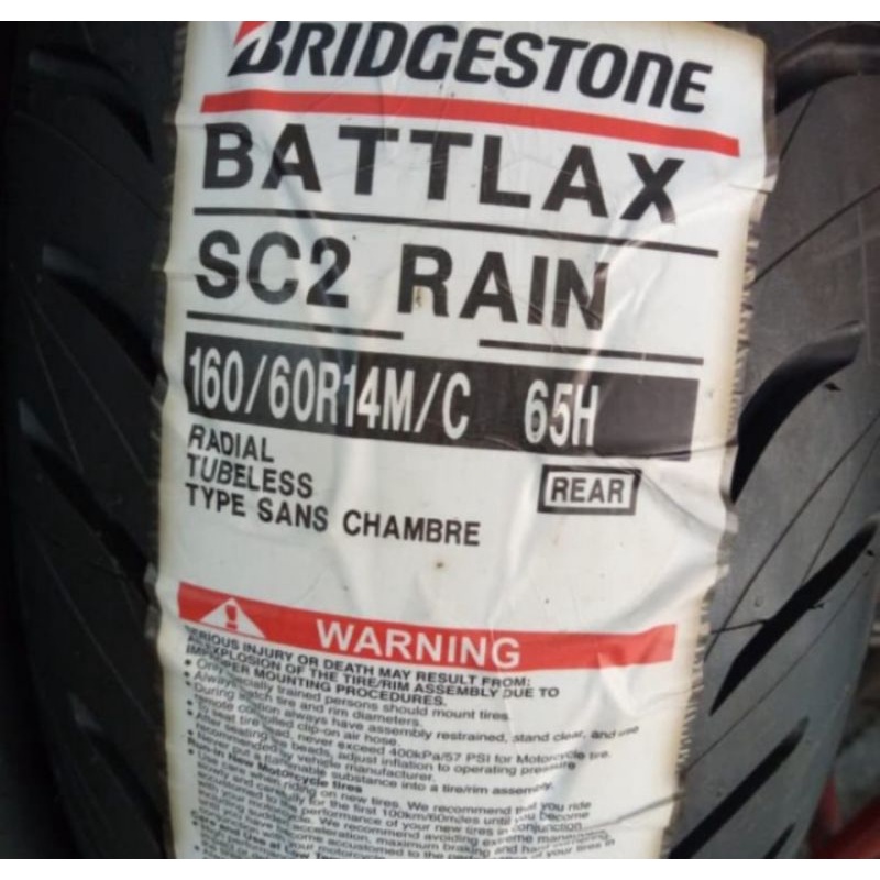 ban luar Bridgestone battlax SC 2 RAIN UKuran 160/60-14 ban belakang tubeless