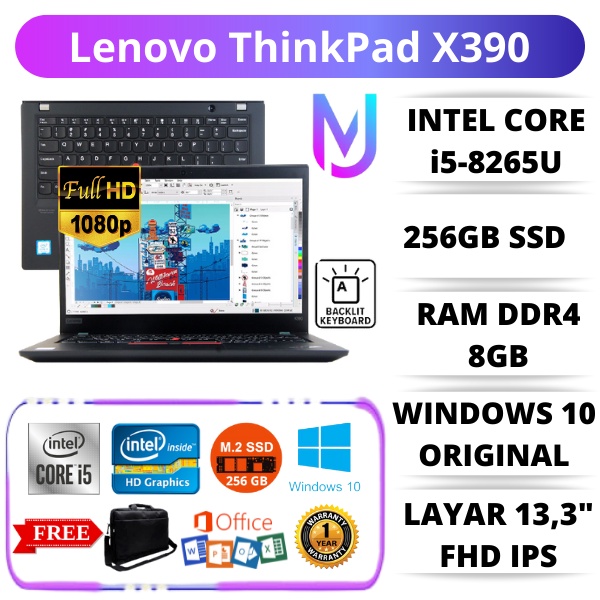 LAPTOP BARU Lenovo ThinkPad X390 Core i5-8265U | Ram 8GB | 256GB SSD | Windows 10 Pro | 13.3" FHD IP