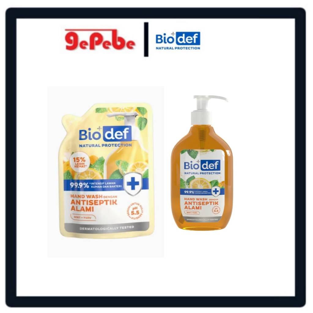 Biodef Natural Protection Mint + Yuzu Hand Wash ( Botol 250mL &amp; Refill 200mL )