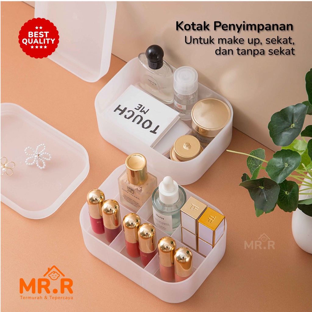 Kotak Tempat Penyimpanan Kosmetik Lipstik Bedak Kapas Skincare Sekat dan Polos Portable Multifungsi