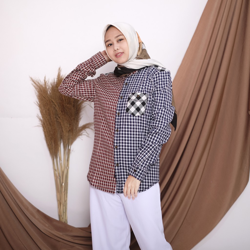 HaymeeStore 276 Kemeja Flanel Wanita  Lengan Panjang  Baju  
