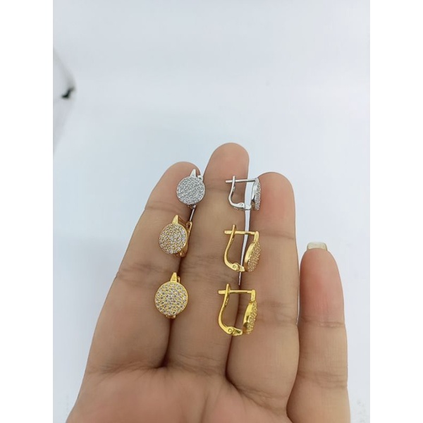 ANTING PERAK 925 ASLI LAPIS EMAS/ANTING JEPIT BULAT MATA PUTIH COR/ANTING ASLI SILVER/ANTING FASHION WANITA