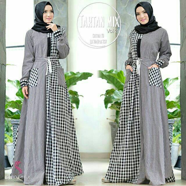 Tartan Mix DRESS MUSLIM, baju wanita, baju gamis, dress, gamis, Baju gamis, fashion wanita