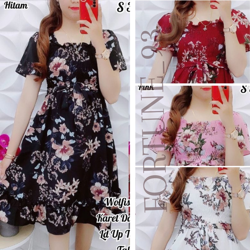 Daster Dress Kerut Dada Serut Tali Depan / Dress Bunga / Dasterr Andin Virall