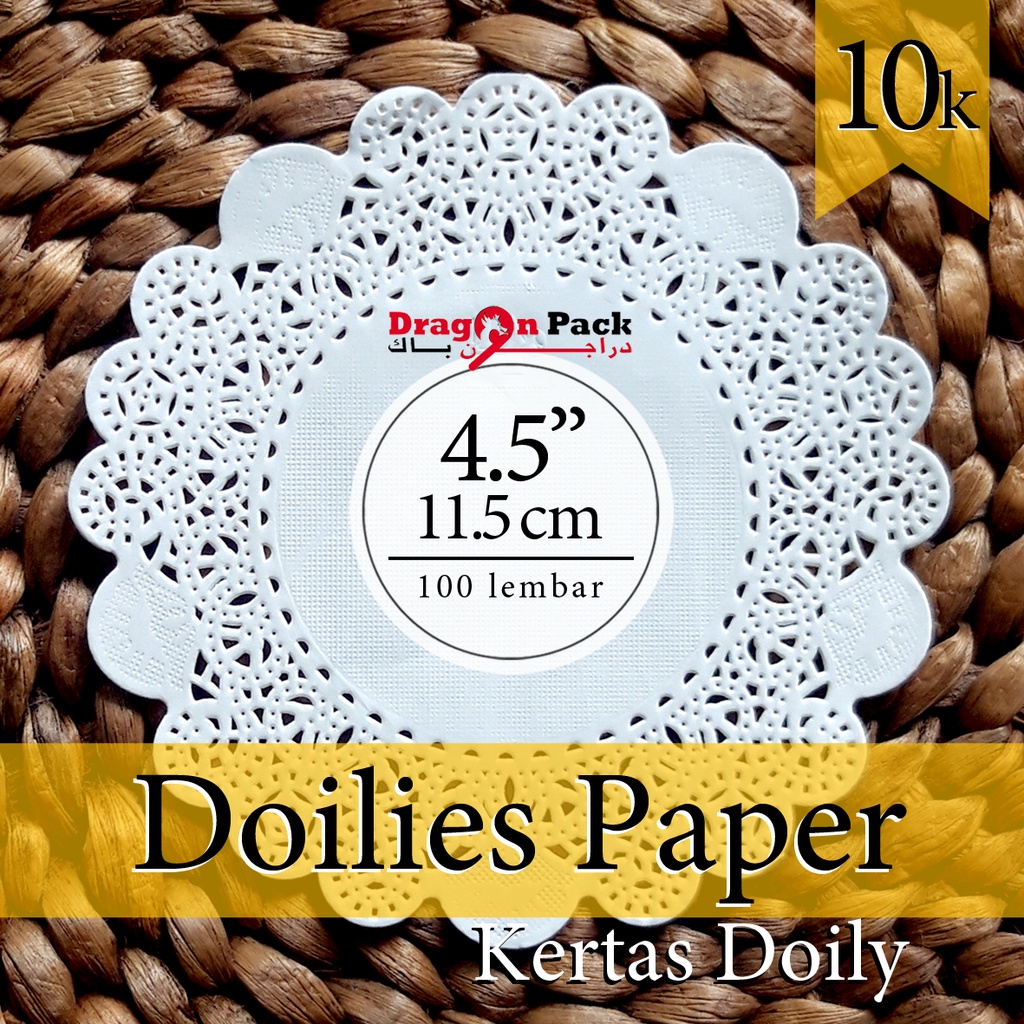 

Kertas Doilies Paper 4.5" diameter ( 11.5cm ) isi 100 lembar / Kertas Alas Renda / DragonPack