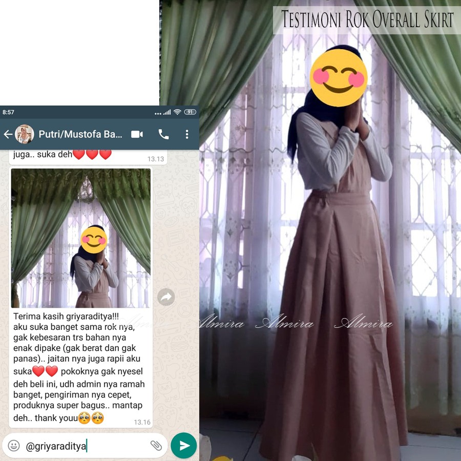 Overall Wanita Rok Panjang Baju Kodok Overal Dewasa Polos Muslimah Diandra Skirt Griyaraditya Almira