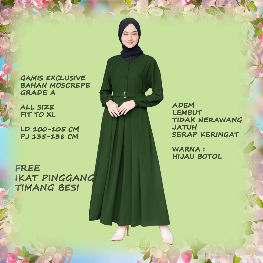 Pakaian Baju Gamis Remaja Kekinian Dress Panjang Murah LD 105 Warna Hijau Botol