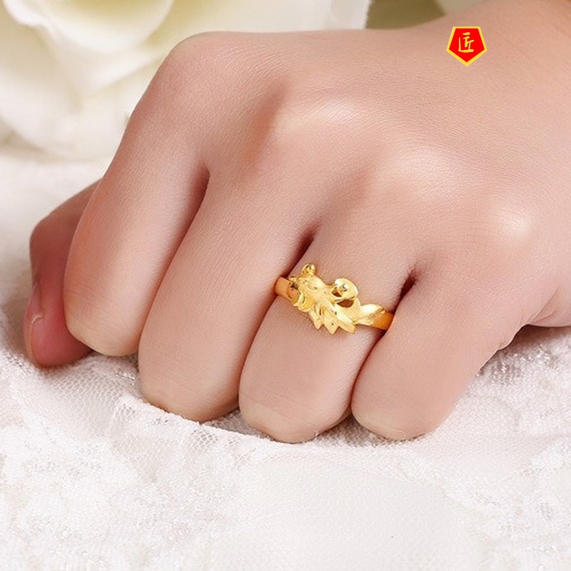 [Ready Stock]3D Gold Couple Couple Rings Dragon and Phoenix Ring