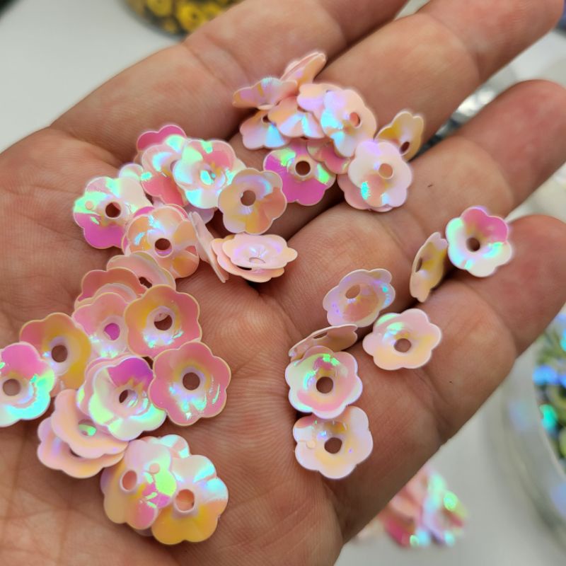 PAYET RAMBOCI PAYET 3D MOTIF MELATI MANGKOK BESAR 10MM WARNA WARNI PER 10 GRAM