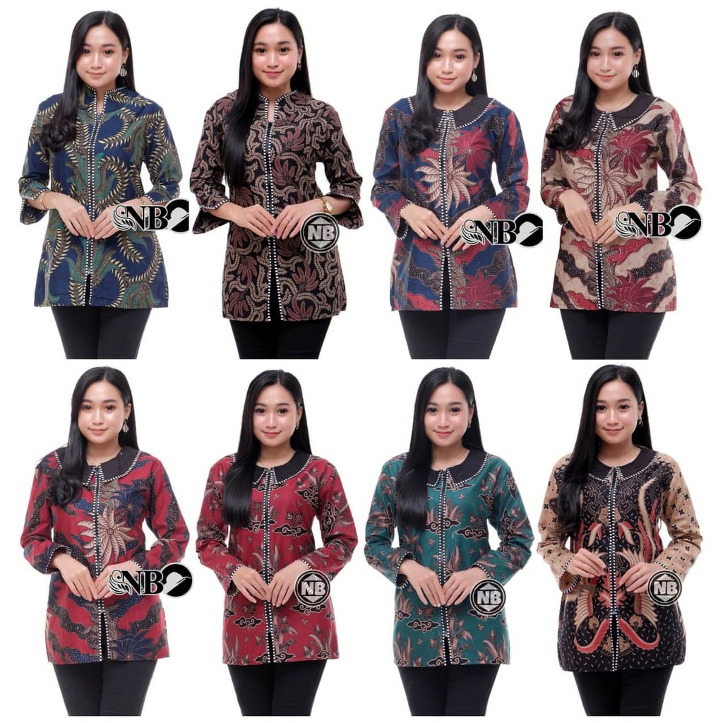 [COD] Baju Atasan Wanita Blouse Batik nawa kartika Baju Kerja motif ponik