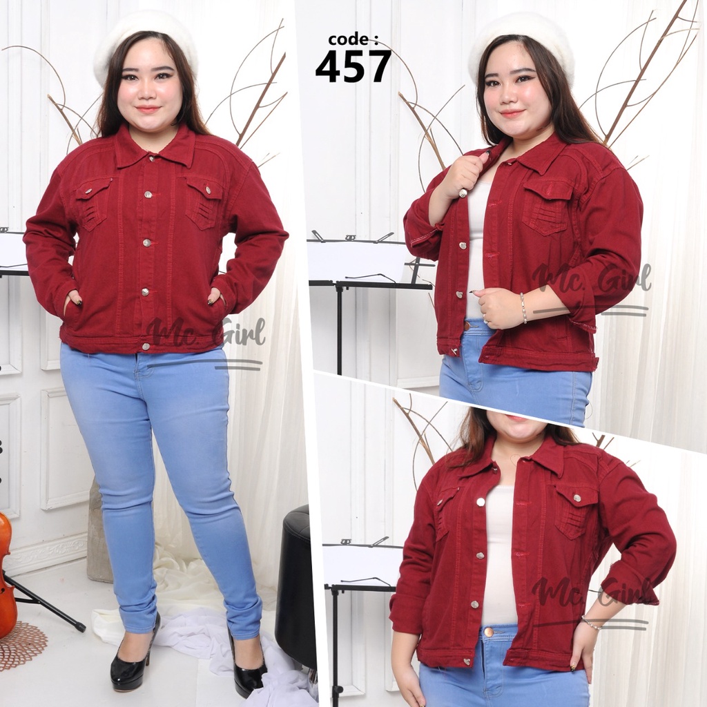 ( Bisa COD ) MC girl - Jaket Jeans Premium Warna Merah Maron / Jaket Lepis Polos Warna Jumbo Wanita / Jacket Denim Korean Style