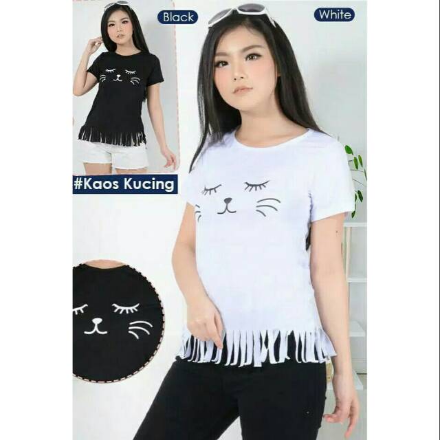 fashionshop119 Meow Rumbai / Kaos Rumbai / Kaos Kombinais / Atasan Wanita (fs)