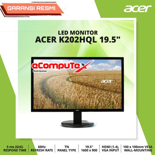 MONITOR ACER LED K202HQL B 19.5 INCH 60Hz VGA HDMI - GARANSI RESMI
