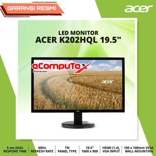 MONITOR ACER LED K202HQL B 19.5 INCH 60Hz VGA HDMI - GARANSI RESMI