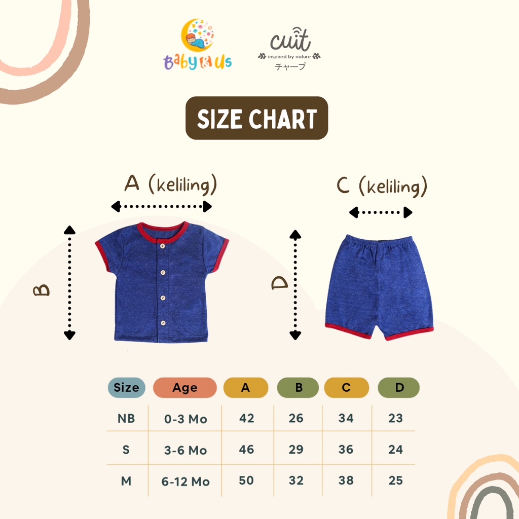 Cuit Babywear Shifu Short Sleeve Button Set - Setelan Lengan Pendek Celana Pendek Polos Lucu Bayi Unisex Furutsu Series - 0-3 3-6 6-12 bulan