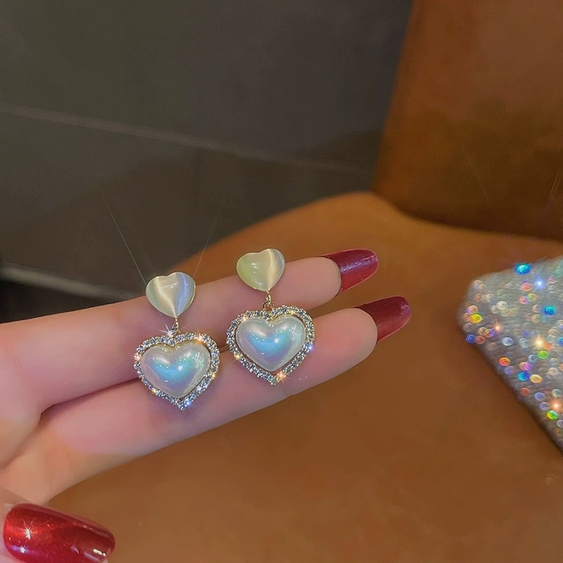 Anting Stud Kristal Mutiara Bentuk Hati Salib Bulat Warna Emas Untuk Wanita