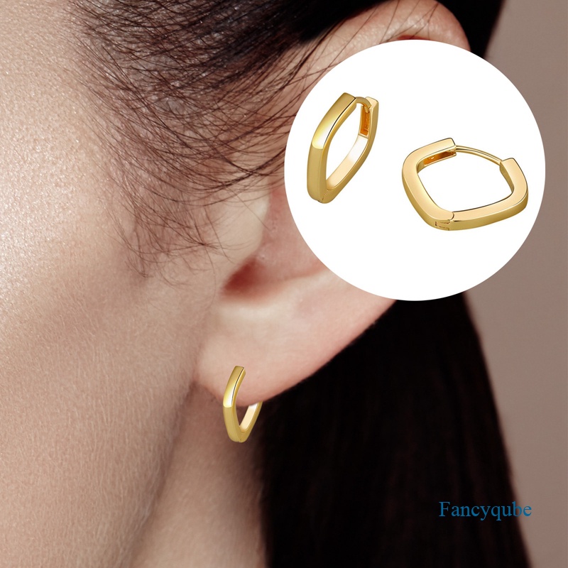 Anting Hoop Handmade Bentuk Persegi Kecil Warna Emas Gaya Vintage Untuk Wanita