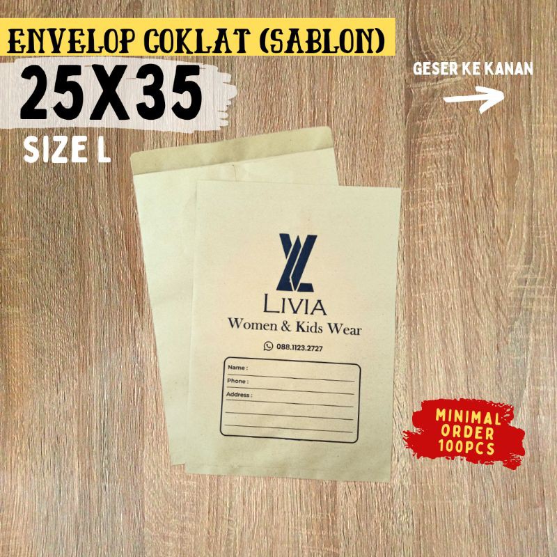

ENVELOP COKLAT SABLON 25X35CM