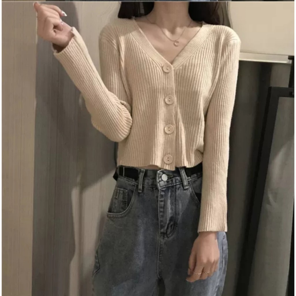 Sweater crop knit outerwear baju atasan wanita lengan panjang  cardigan rajut tebal