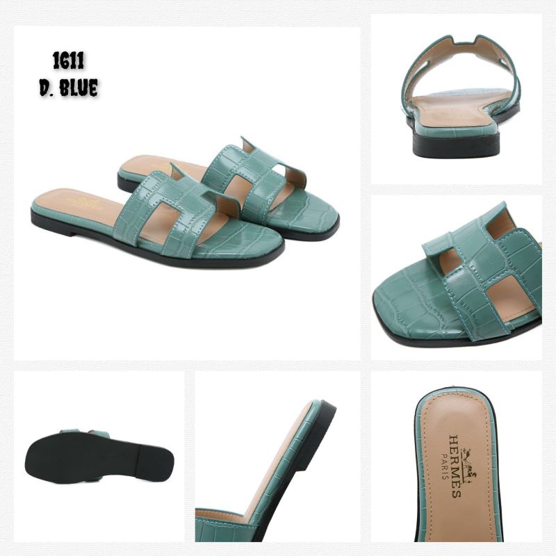 BEST SELLER SANDAL WANITA  FLAT KULIT CROCO KILAT Kode : 1611