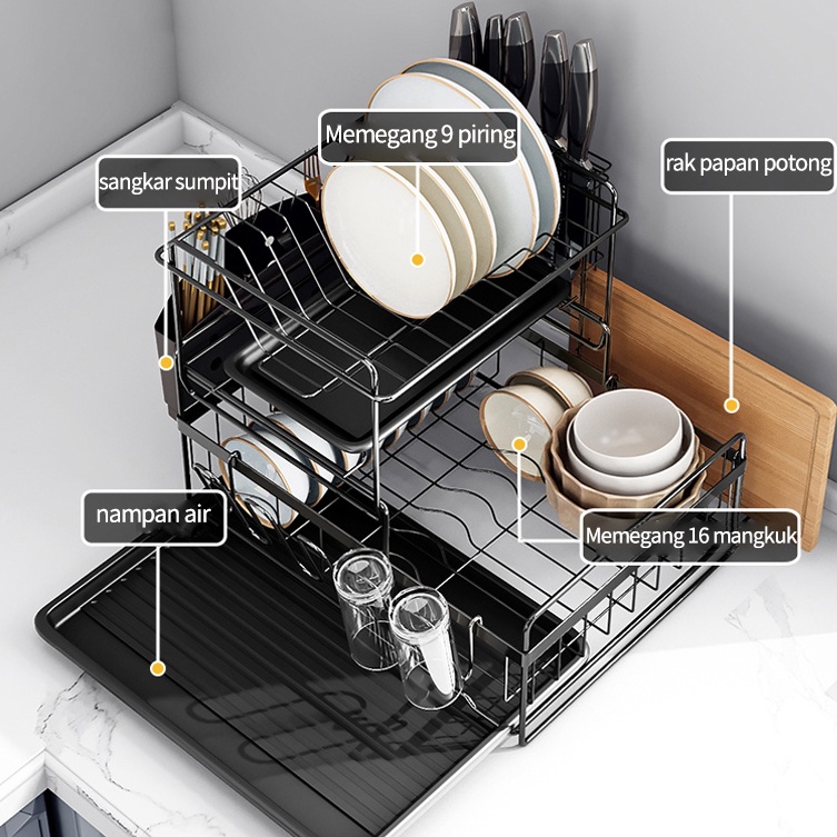 Rak piring multifungsi, rak cangkir, rak bumbu dapur, mudah digunakan