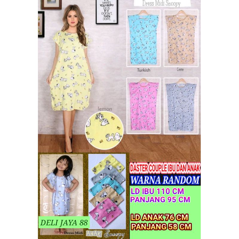 Daster midi snoopy couple ibu dan anak dress terusan midi karakter couple ibu dan anak daster adem