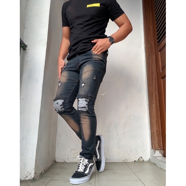 Celana Jeans Panjang Sobek Pria Original Slimfit Jeans Strech Sobekan Pakai lapisan 27-33 Korean Style Distro Import Termurah