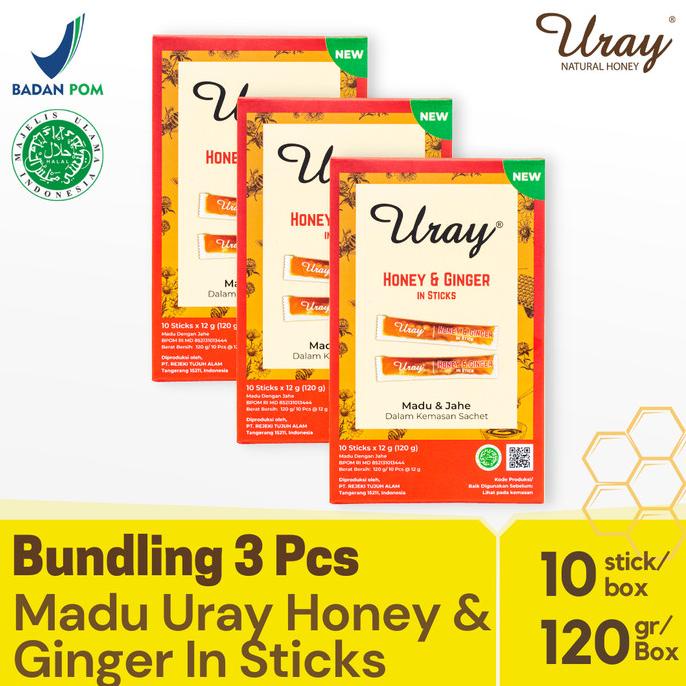 

[COD] Bundling 3 Box Madu Uray Honey & Ginger In Sticks 120gr - Madu Hutan [COD]