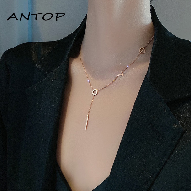 Kalung Rantai Bahan Titanium Steel Motif Tulisan Love Untuk Wanita