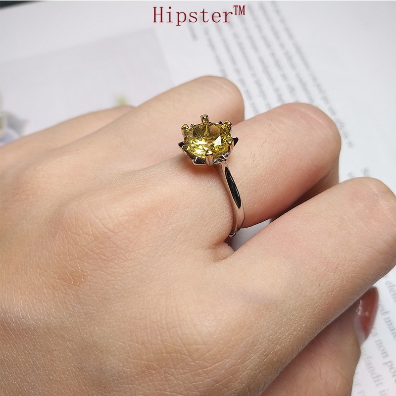 Hot Sale Trendy Same Style Inlaid Full Diamond Yellow Diamond Adjustable Ring