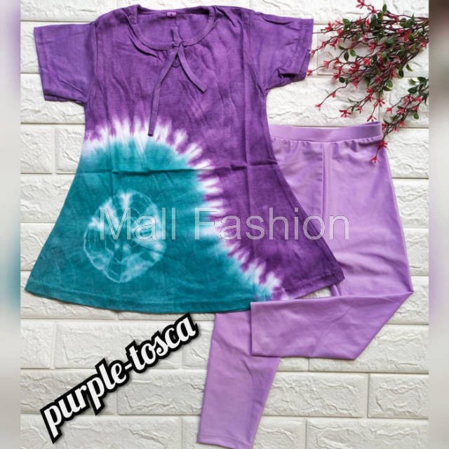Mall Fashion - baju setelan anak perempuan bahan kaos dan legging warna ungu