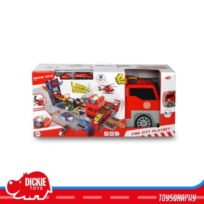 Dickie Toys FOLDING FIRE TRUCK 2in1 Playset 60cm Markas Helicopter ---Termurah---