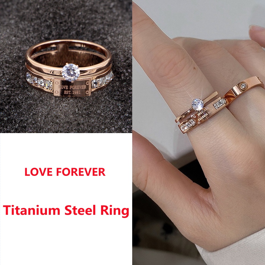 Cincin Wanita Bahan Titanium Steel 14K Rose Gold Hias Cubic Zirconia Untuk Pernikahan