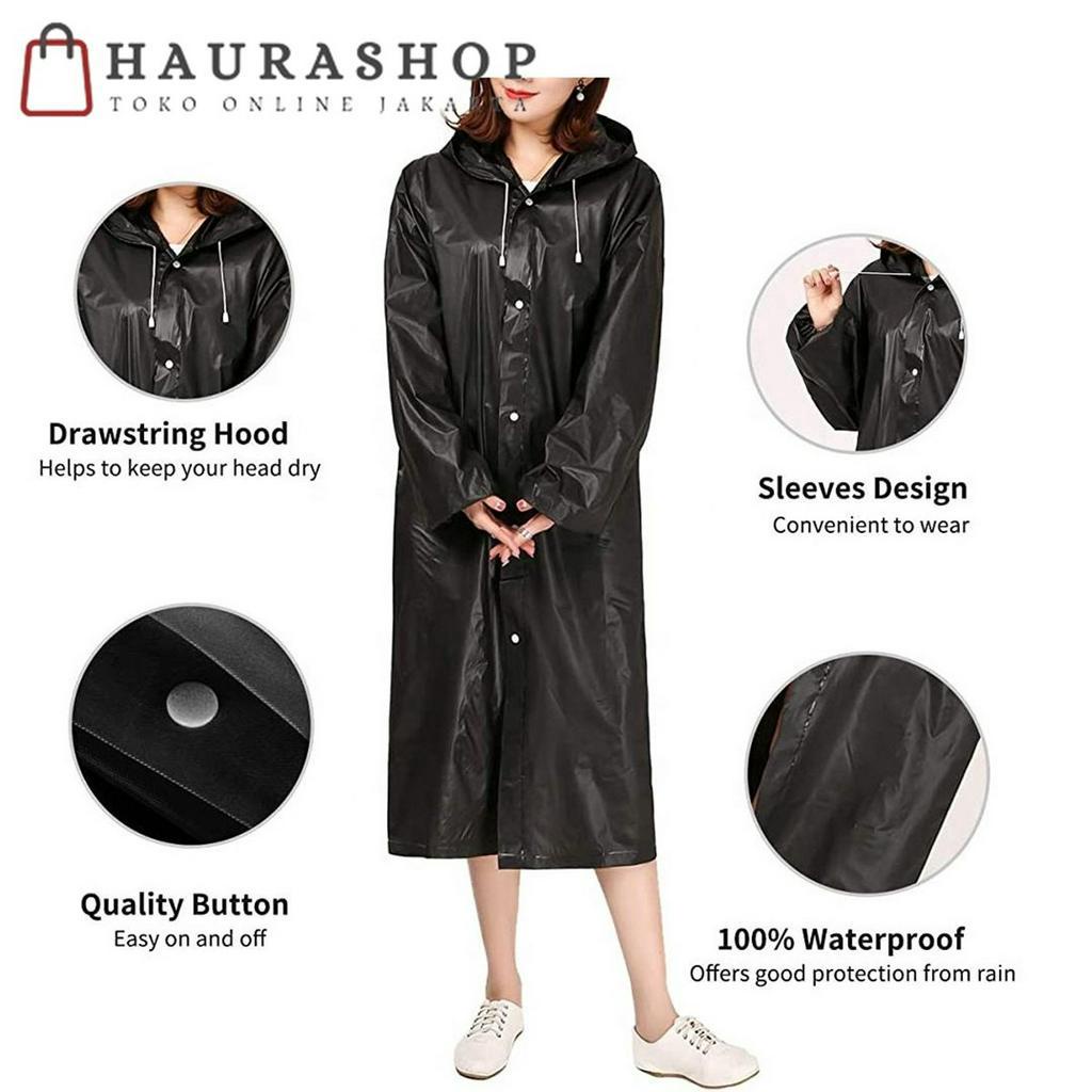 Jas Hujan Portable Raincoat Poncho Pria dan Wanita Murah Kancing Depan Hoodie Jas Hujan Motor