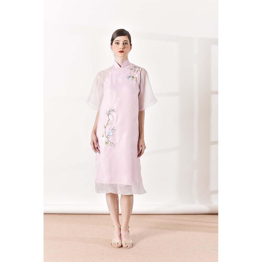 Kaili Organza Embroidery Dress  - soft pink