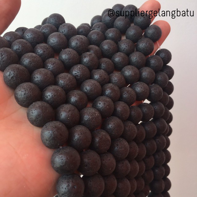 bahan rencengan lava stone kalung gelang 12mm larva merapi akik hitam bahan renceng gelang kalung