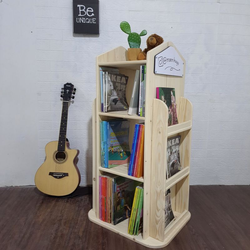Rak buku putar,rak kayu,rak buku anak