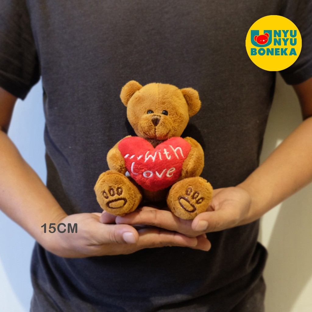 Boneka Teddy Bear Love Mini 15CM Impor Kado Ultah Sovenir