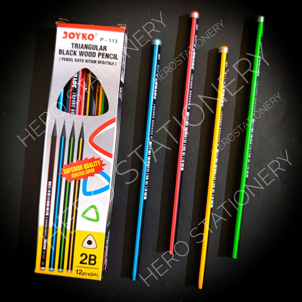 

Joyko pensil 2B pencil kayu hitam triangular P-113 . 12 unit