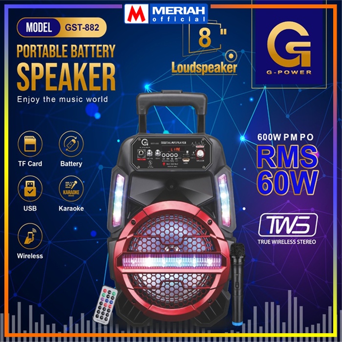 Speaker Portable Load Speaker G-Power GST 882 8 Inch Free 1 Mic Wireless